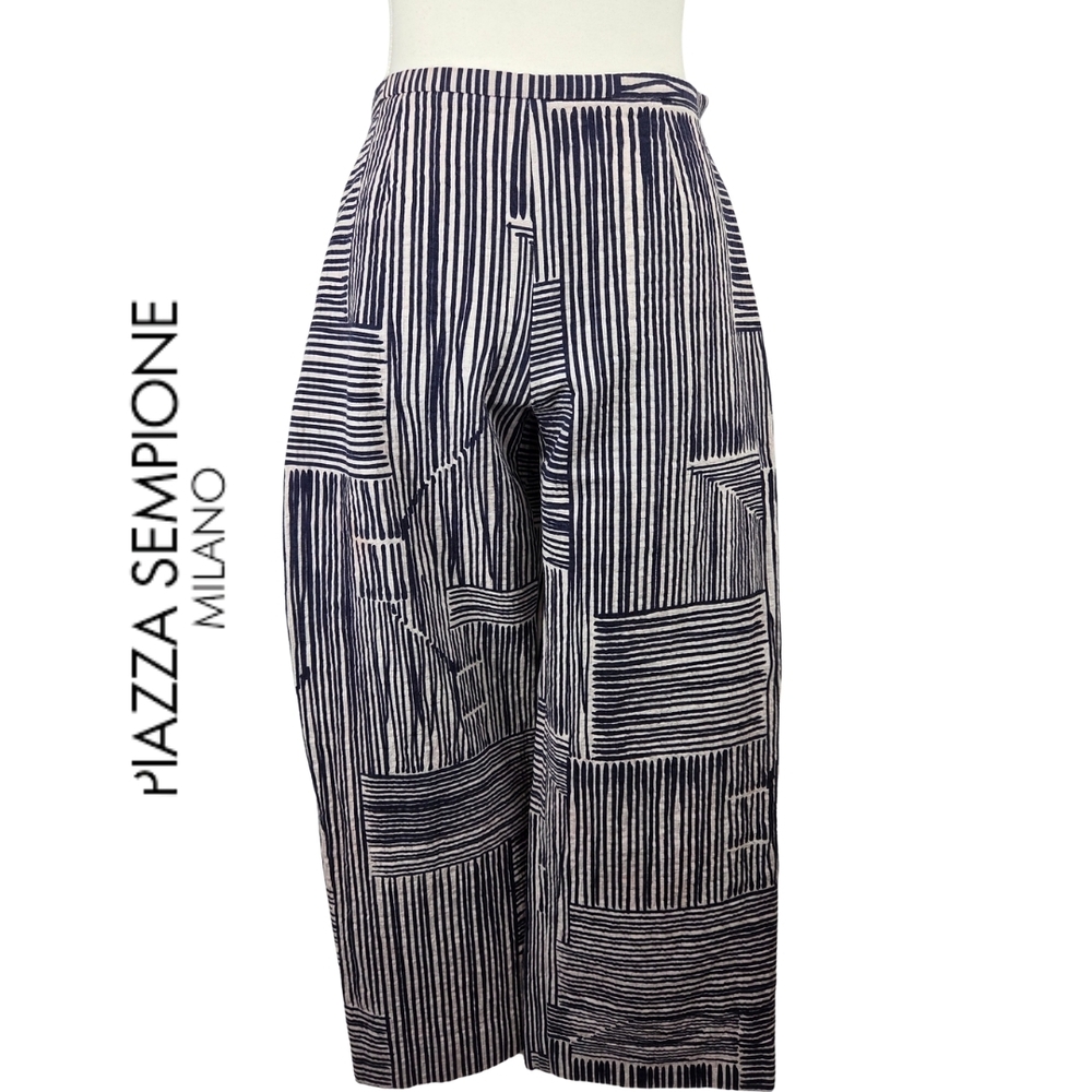 Piazza Sempione Navy & Pink Striped Wide Leg Pants